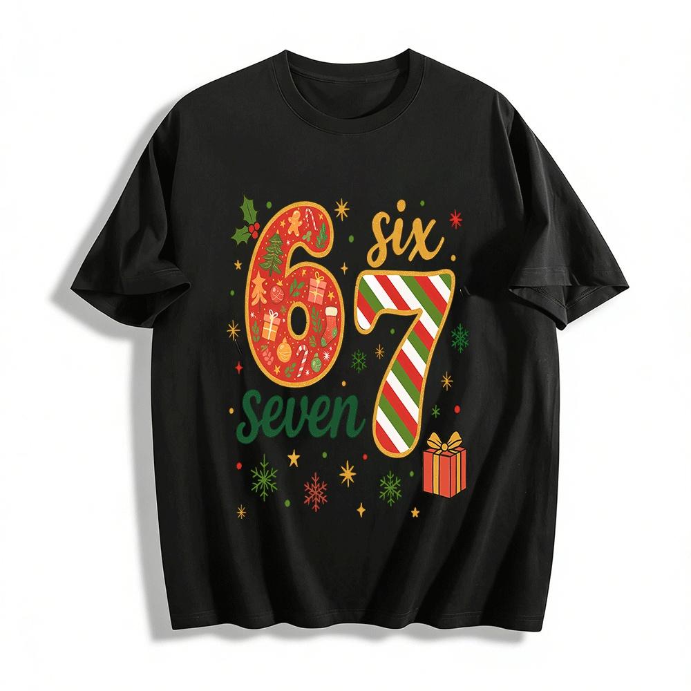 Christmas Themed Number 6 7 Print Casual Festival T-Shirt Pure cotton T-shirt XXS