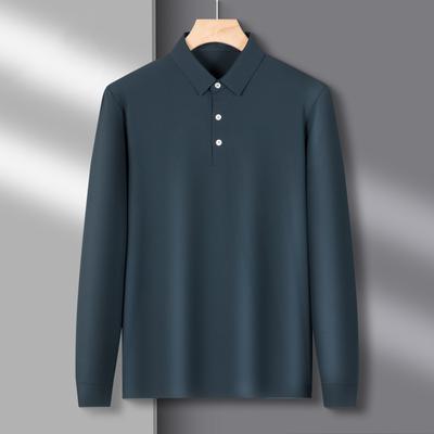 Lapel Long-sleeved T-shirt for Men Spring and Autumn New Style POLO Shirt for Young and Middle-aged Men Solid Color Long-sleeved T-shirt