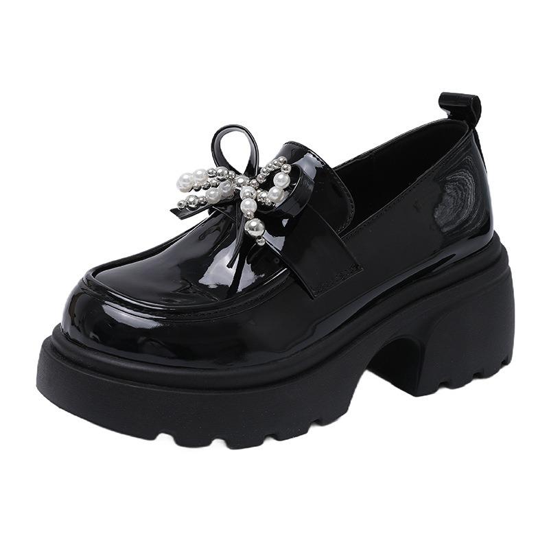 

Thick-soled women s autumn skirt with one pedal, small leather shoes, bow-tie casual shoes 40