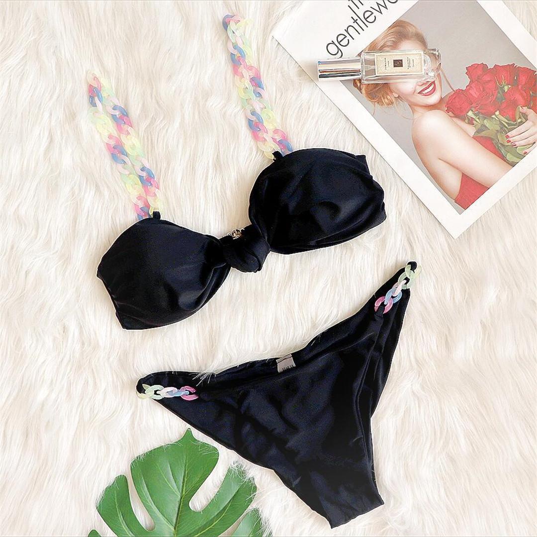 

Scrunch Butt Knotted Bikini Женские купальники Женский купальник из двух частей Комплект бикини Мягкий купальный костюм Купальный костюм для женщин S чёрный