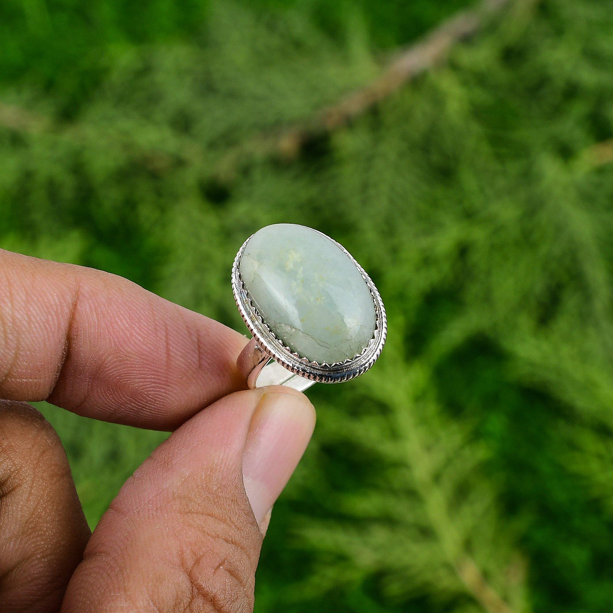 

925 Silver Natural Aquamarine March Birth Stackable Handmade Unique Ring Jewelry Adjustable