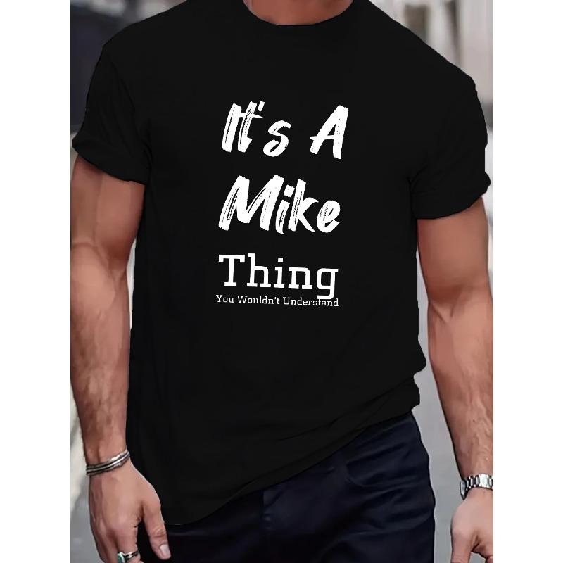 

European Size Men s Casual Crew Neck T-Shirt - It s a Mike Thing Graphic, Short Sleeve, Polyester, Machine Washable - Comfortable Summer Wear S чорний