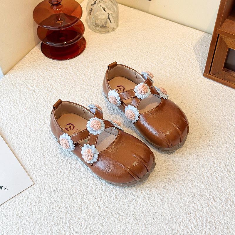 Sunflower Soft Sole Princess Flats for Baby Girls - 2025 Spring/Autumn Children's Leather Shoes