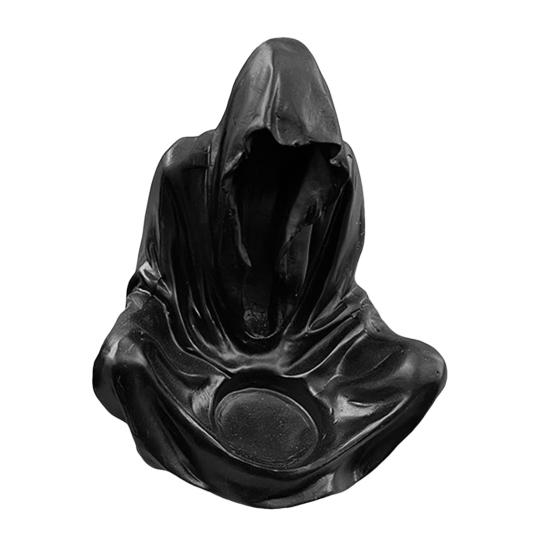 Grim Reaper Statue Gothic Crystal Ball Stand Bookshelf Decor Mysterious Creepy Wizard Robe Sculpture for Halloween Home Decor