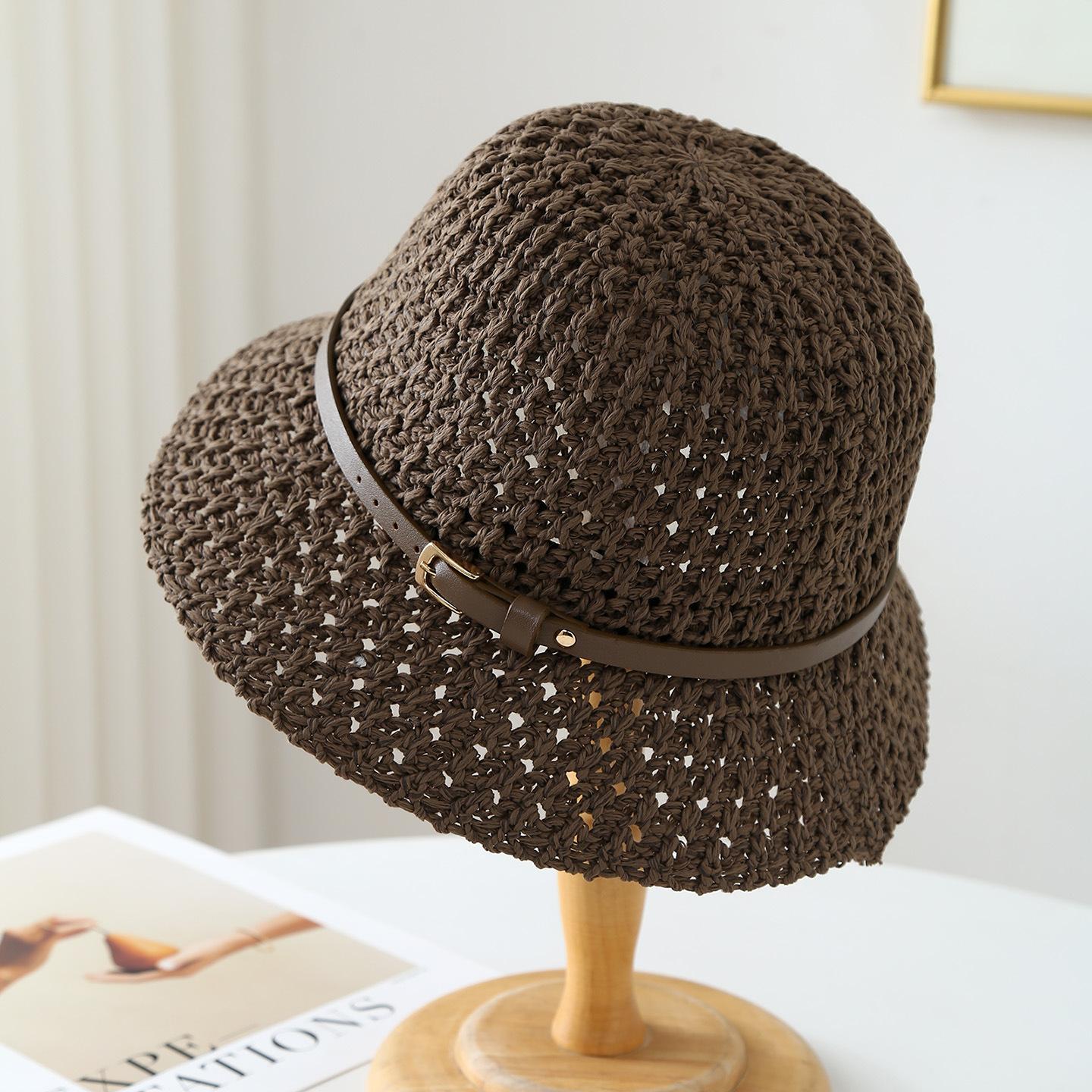

Classic Adult Women s Knitted Fisherman Bucket Hat with Belt Windproof Spring Summer Autumn Fashionable Casual Hat 56-58cm глубокая кофе