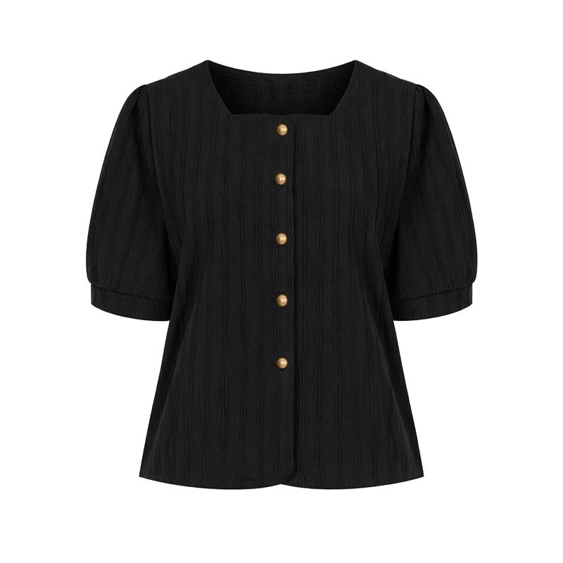 SELLY'S Gold Button Puff Short Sleeve Jacket_I6B-Cjk001