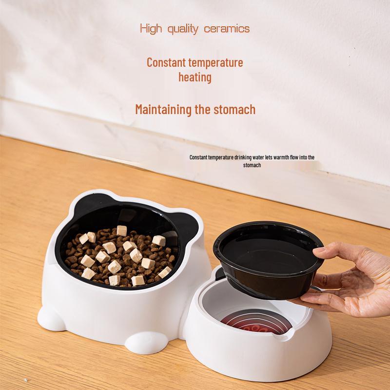 Ceramic Anti-Spill Temperature-Regulating Pet Bowl - Slanted Design for Cats and Dogs