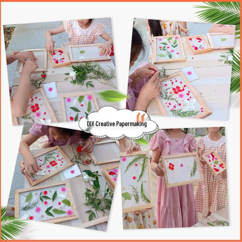 Old-Style Wooden Double-Layer Papermaking Frame for DIY Kids' Crafts and Art Projects