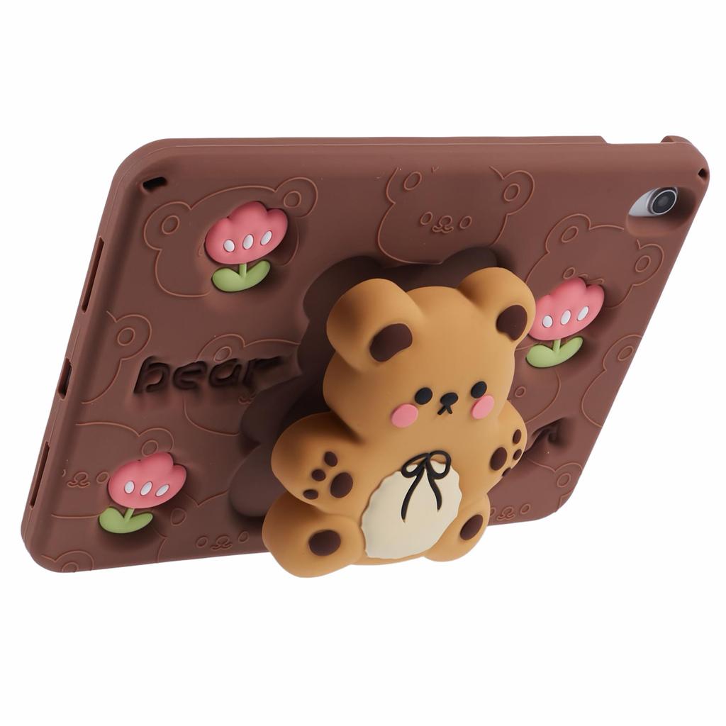 For iPad (2025)/10.9 (2022) Silicone Case Bear Kickstand Tulip Tablet Cover