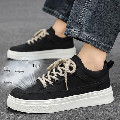 Heren Hoogteverhogende Canvas Schoenen met Dikke Zool - Ademende Zomer Retro Vetersneakers