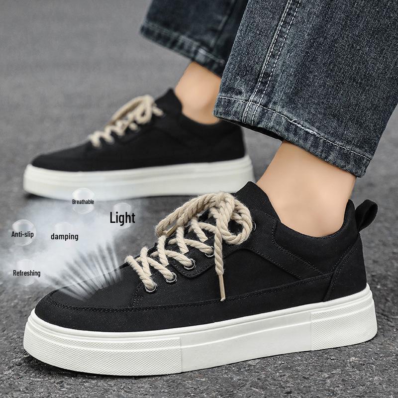 Men's Height-Boosting Thick-Soled Canvas Shoes - Breathable Summer Retro Lace-Up Sneakers