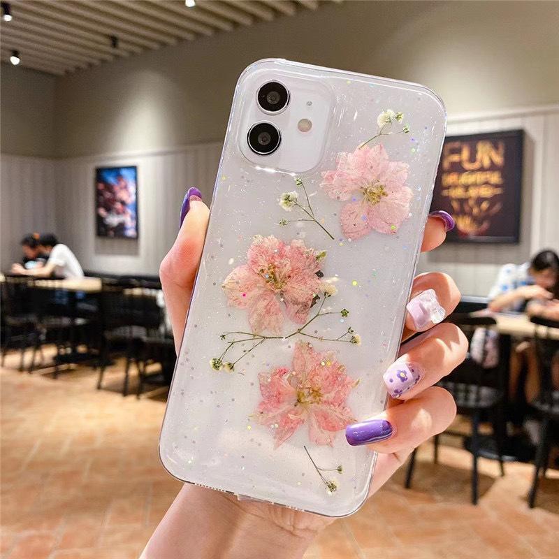 

Real Flower Glue Phone Case for Apple 17 Promax Transparent for IPhone 16 Small Fresh Style 15 For iPhone 7/8/SE 2020