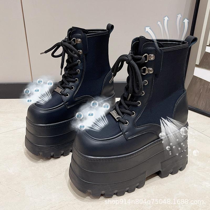 Cos Heightening Shoes 13cm Thick-soled Martin Boots Large Size Long-leg Boots Breathable Mesh Small Man Comic Show Short Boots