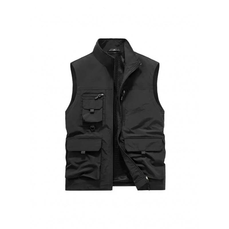 Four Seasons Men's Vest Thin Sleeveless Stand-Up Collar Multi-Pocket Quick-Drying Vest Large Size Vest