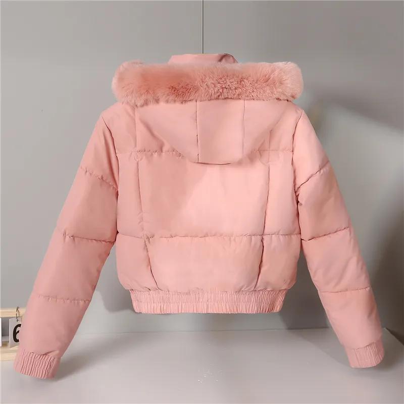 Women's Winter Short Parkas Clothes Add Velvet Thicken Outerwear Fur Collar Removable Hooded Coats Warm Jackets