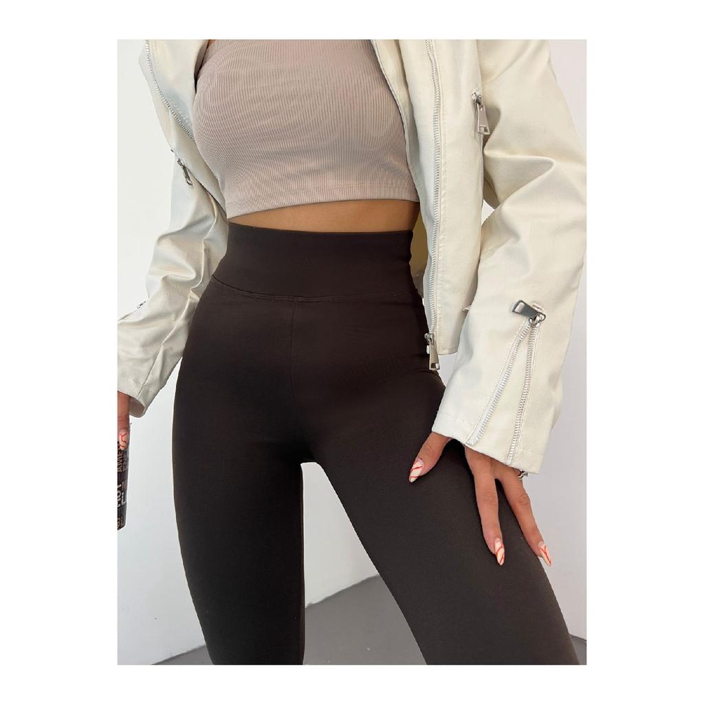 Women's Black Winter Warm High Waist Corseted Interlock Steel Knitted Tights With Fleece Inside, No Underwear