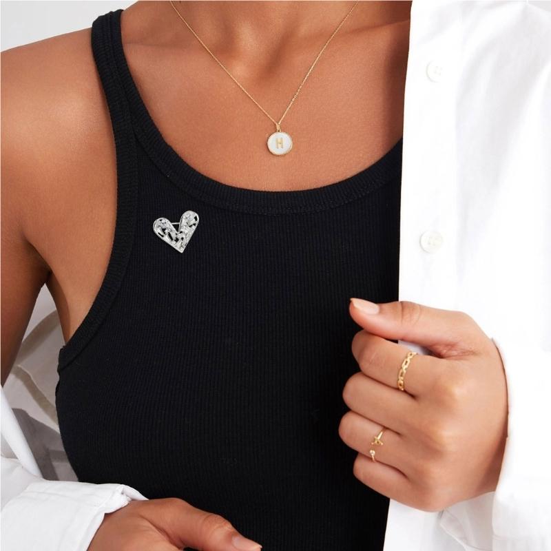 Romance Alloy Heart Brooch Decoration With Zircon Ideal For Dresses And Formal Attire