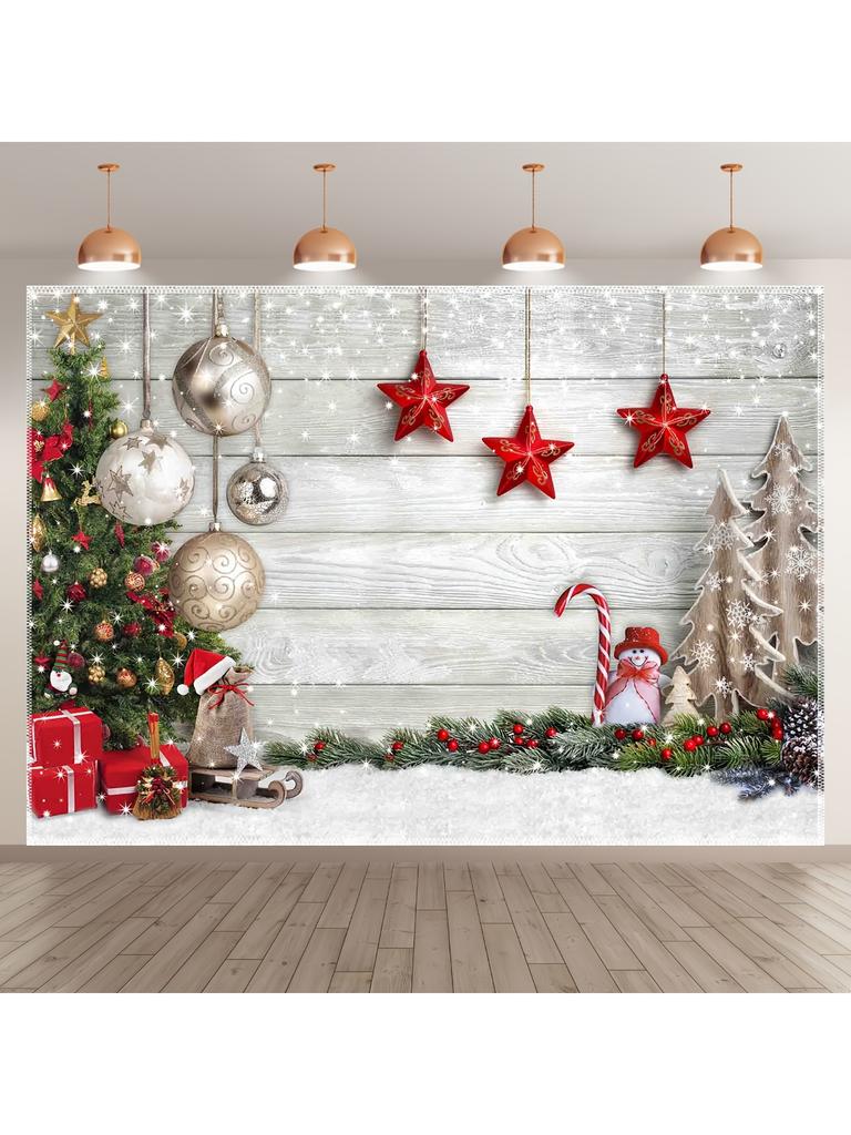 1 Christmas polyester photography background - white wooden floor for holiday and winter seasons