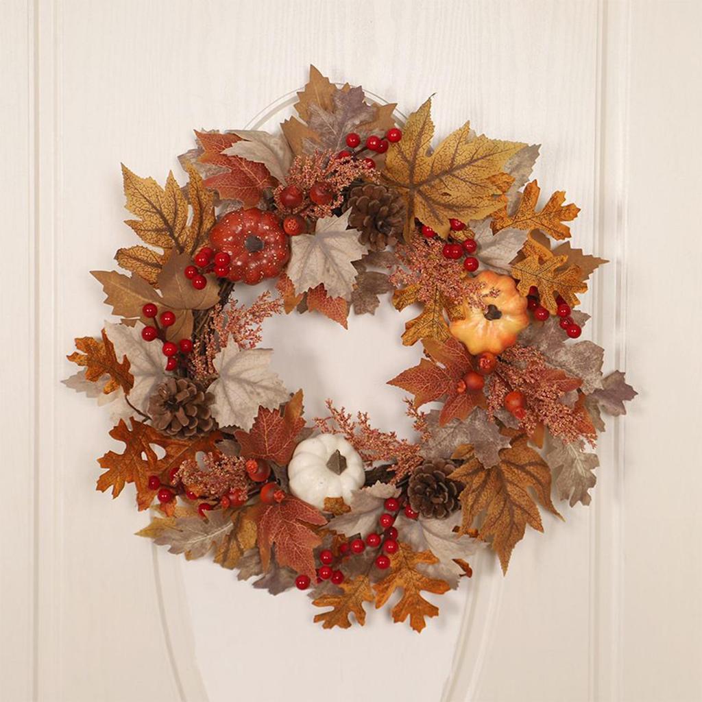 Thanksgiving Wreath  Fall Wreaths Pumpkin Berries Wreath Autumn Scene Decor Thanksgiving Harvest Festival Wreaths for Home