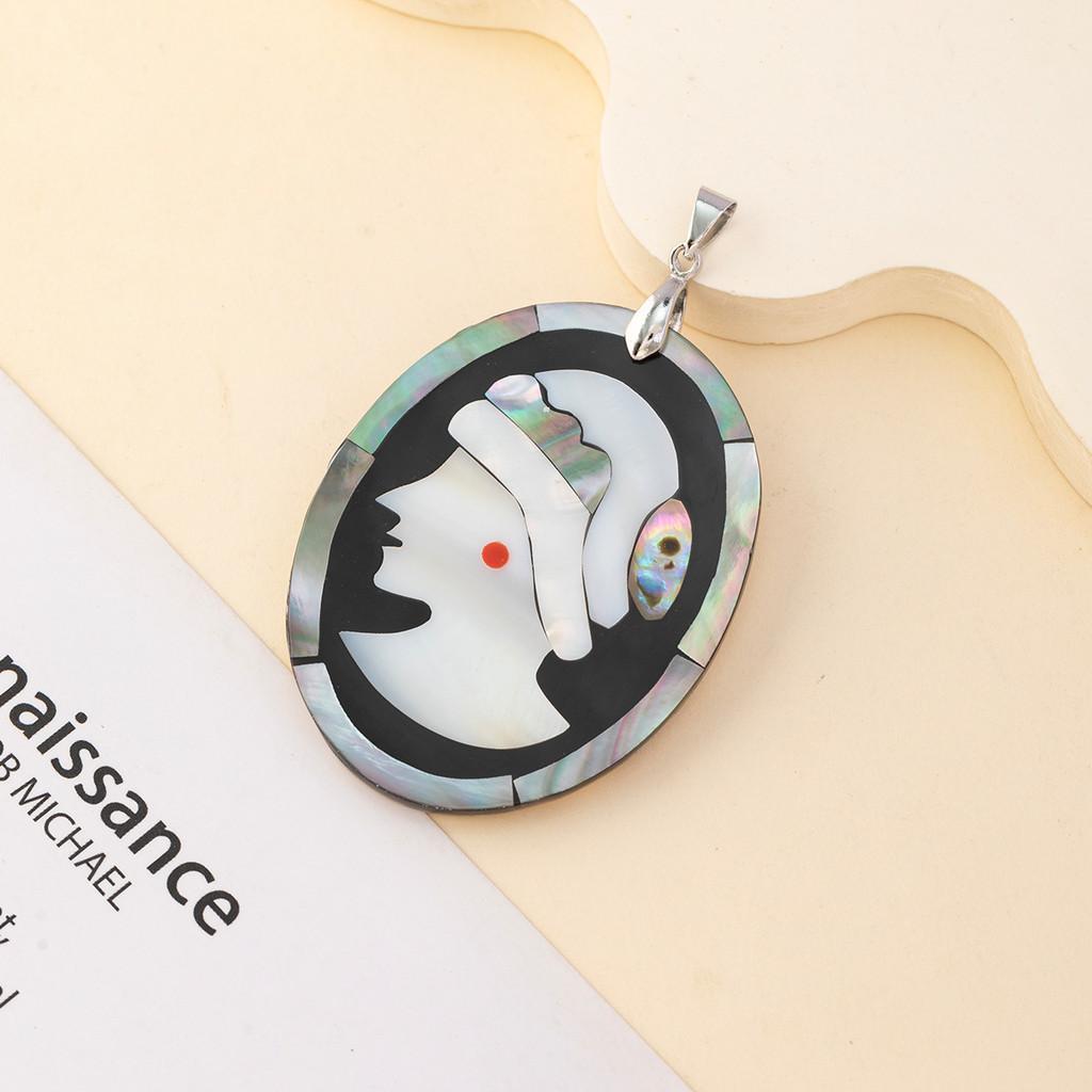 Handcrafted Shell Pendant With Geometric Angel Cartoon Design For Summer Fashion Enthusiasts