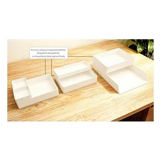 Amazon Basics Accessory Tray, Storage Organizer, Plastic, White, Rectangular, 24cm L x 17cm W x 5cm