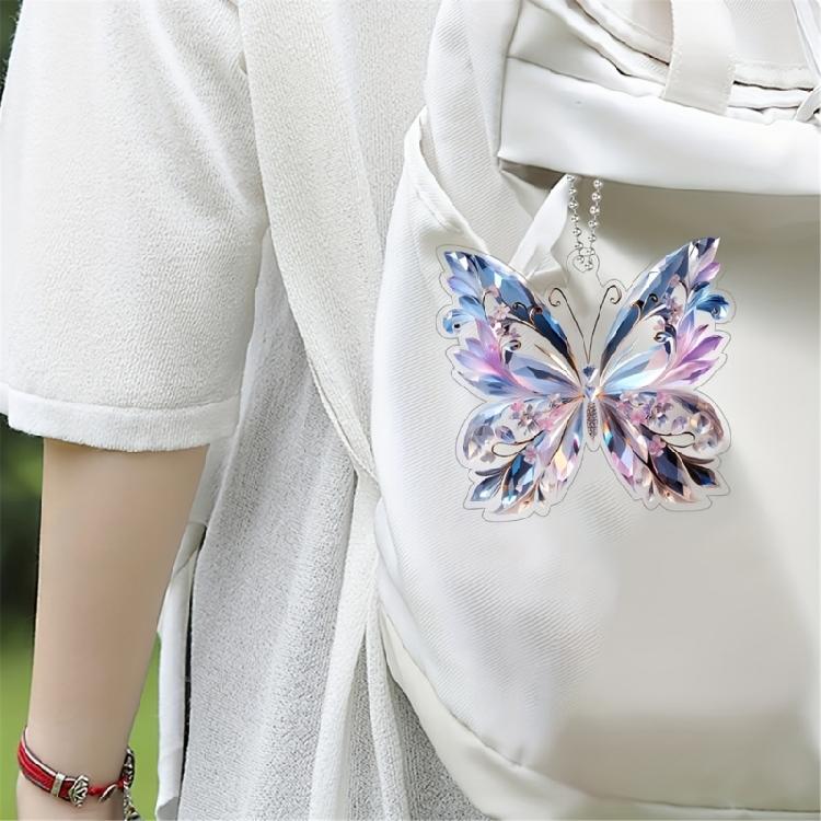 Crystal Like Colorful Butterfly Hanging Ornament 2D Flat Acrylic Pendant Bag Charm for Car Rear Mirror and Home Decors