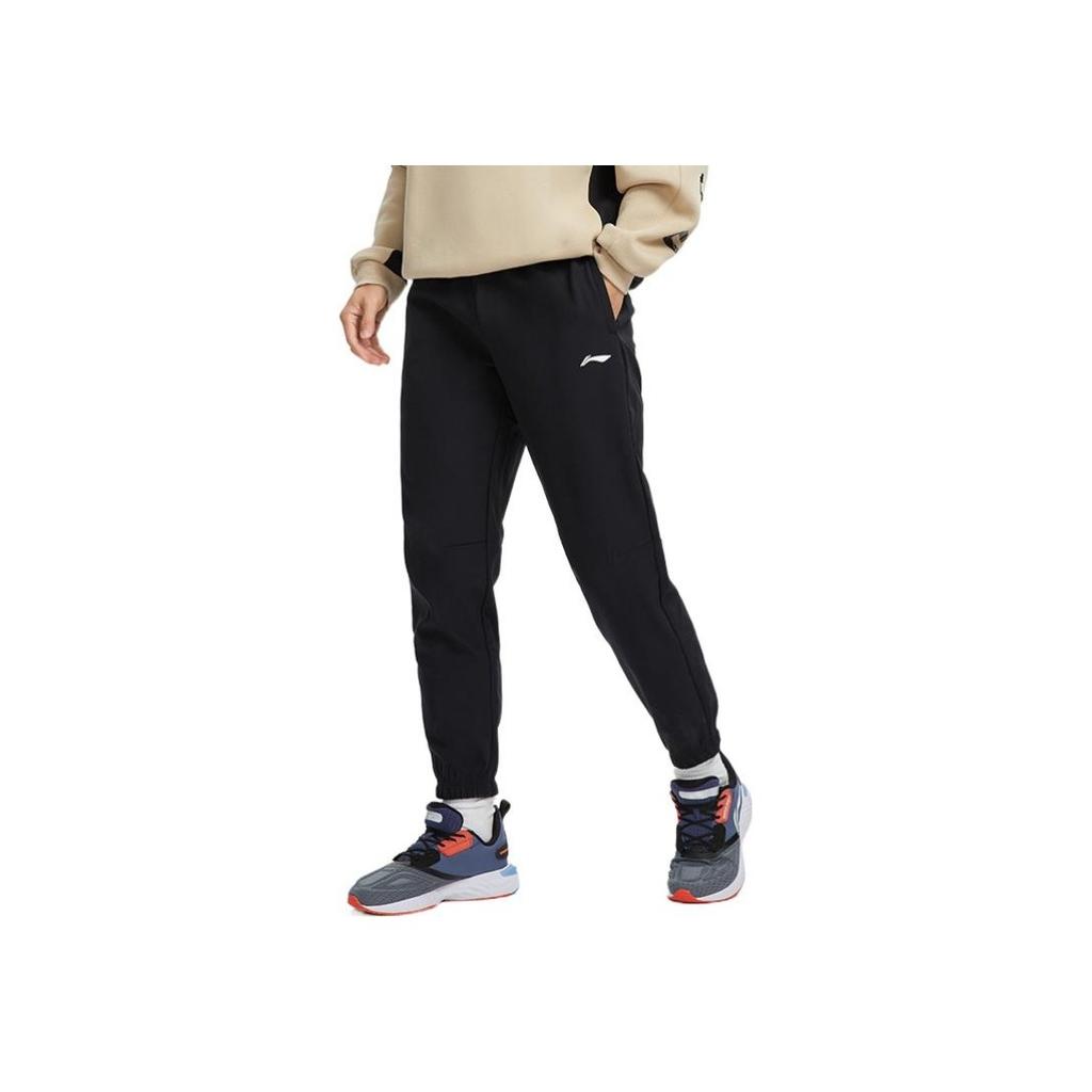 Li Ning Fitness Series Solid Color Logo Print Cuffed Sports Pants Men Bottoms Black AYKR757-1