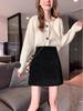 Women's Woolen Sequined High-Waisted A-Line Bodycon Skirt - Winter 2025 Petite French Style