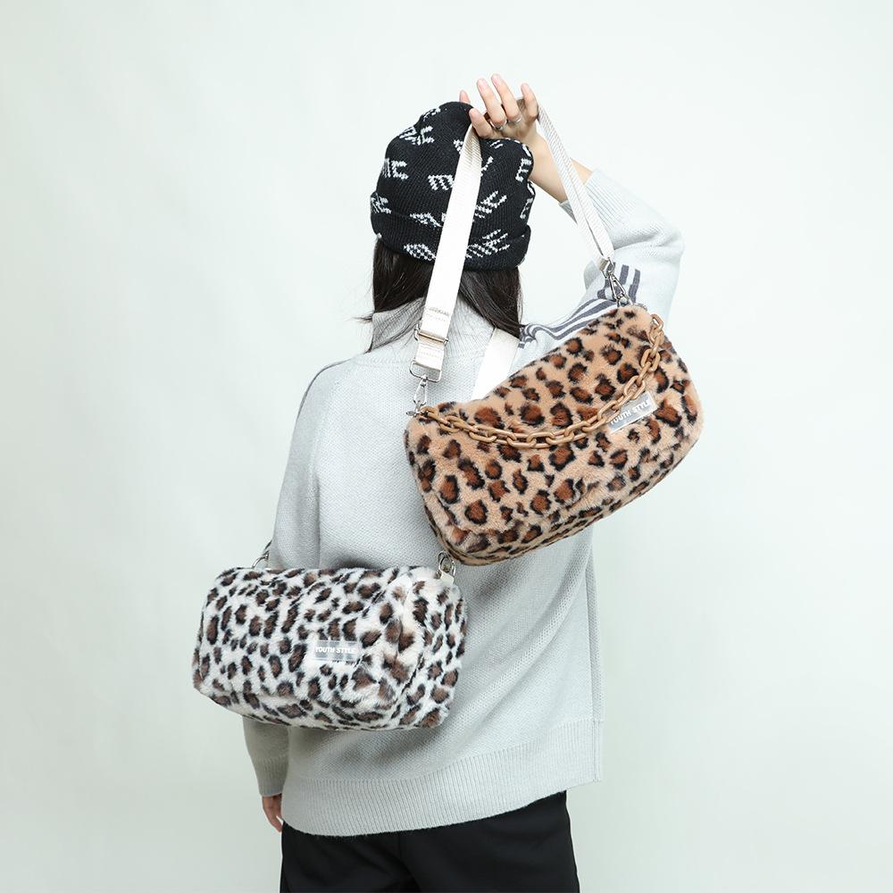 Korean Atmosphere Mao Mao Bag Female 2025 Autumn and Winter New Spice Girl Retro Leopard Print Bag Plush Pillow Messenger Bag