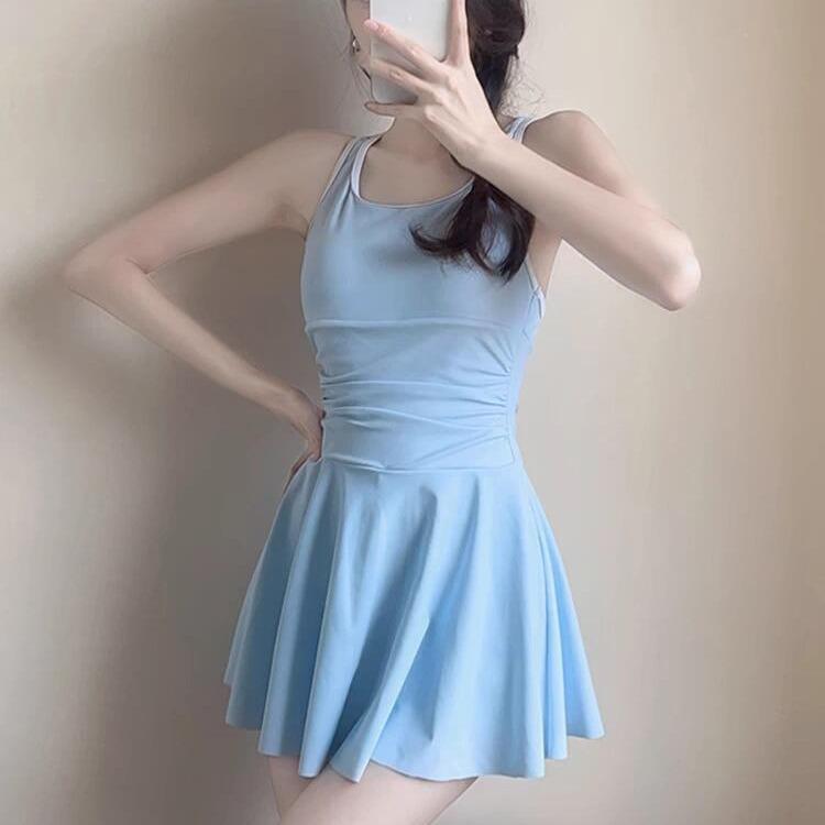 Costume da bagno intero a gonna di alta gamma conservativo da donna - Snellente e coprente