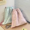 New White Drawstring Backpack for Women Korean Lazy Style Backpack Lightweight Nylon Travel Backpack