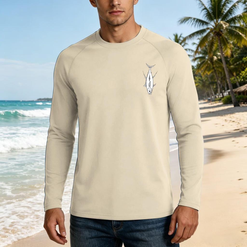 Men's Long Sleeve UPF 50 Plus Sun Protection Shirt Basic Breathable Loose Fit Outdoor Casual T-Shirt with Quick Dry Cooling Fabric