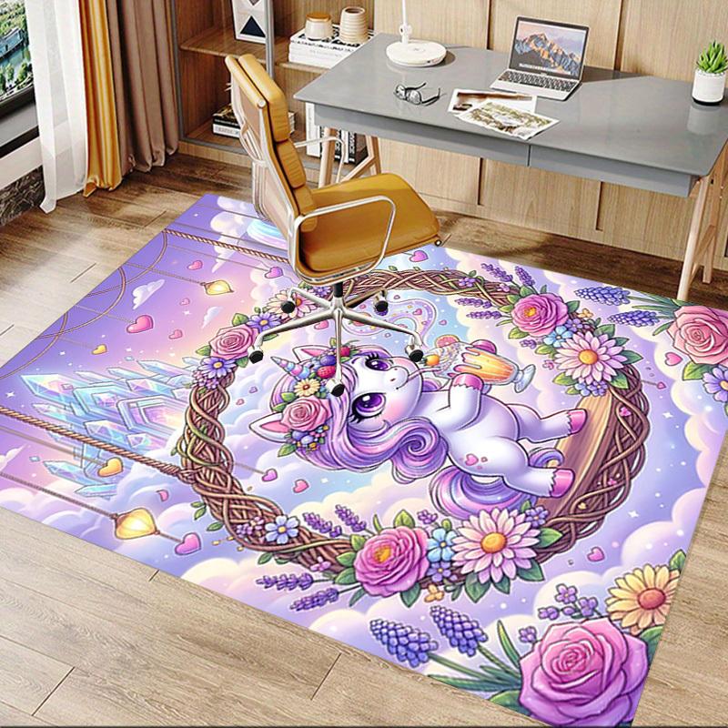 1PC Unicorn Flowers Non-Slip Floor Carpet Compatible for Office&Living Room&Bedroom&Dining room -  Soft & Pattern, Vibrant Colors-H0337