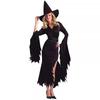 Womens Gothic Witch Costume Long Asymmetrical Dress Halloween Cosplay Outfit With Hat Belt