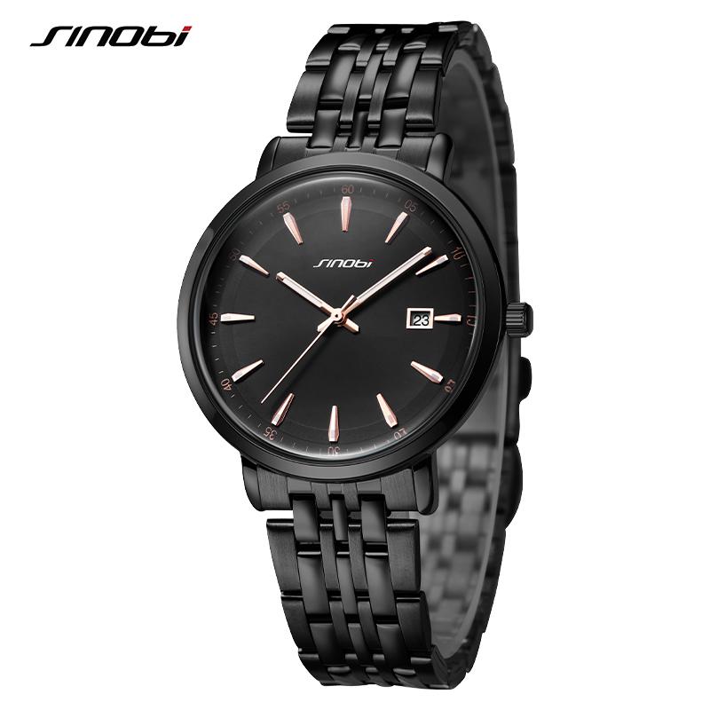 SINOBI Brand Business Men's Quartz Watches 38mm Dial Plate Stainless Steel Strap Calendar Date High Quality Men Wristwatch