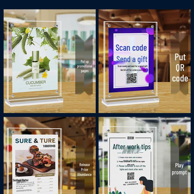 Double-Sided Acrylic Table Sign Holder - Strong Magnetic Transparent Display Stand