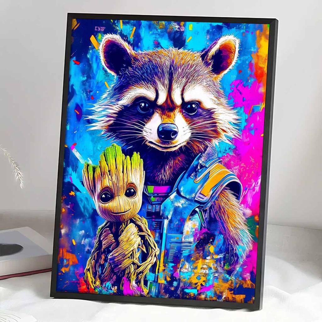 DIY Diamond Painting Groot and Raccoons Cross Stitch Kit Mosaic Art Diamond Painting Full Circle Diamond Home Decoration