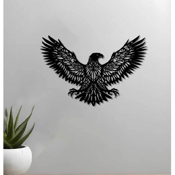 Black Metal Eagle Wall Decor, Metal Wall Art Black Eagle Silhouette, Eagle Outdoor Wall Hanging Decor for Bedroom, Living Room, Hallway