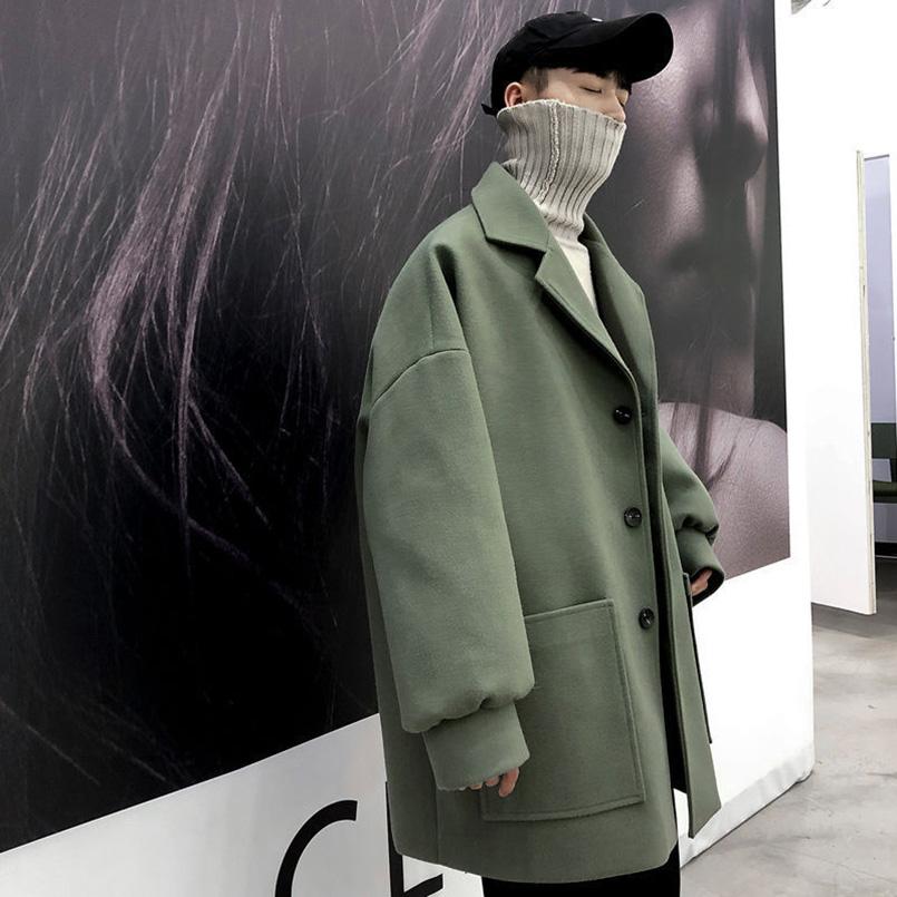 Męski zimowy wełniany trencz Wiatrówka Kurtka średniej długości Studenci Koreański styl Luźny trend Przystojne jesienne ubrania