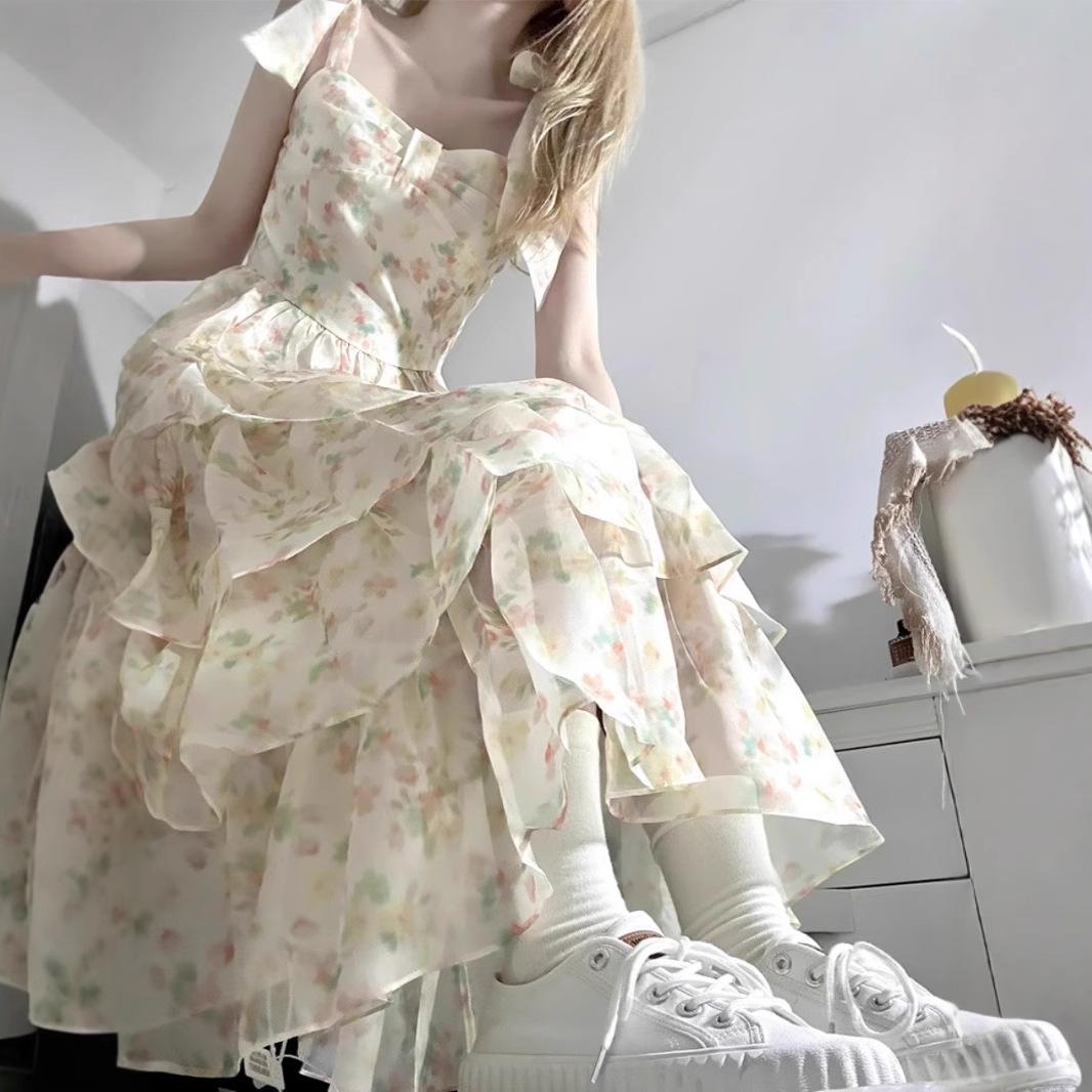 

2025 Summer Floral Slimming Bow Tie Dress for Women S