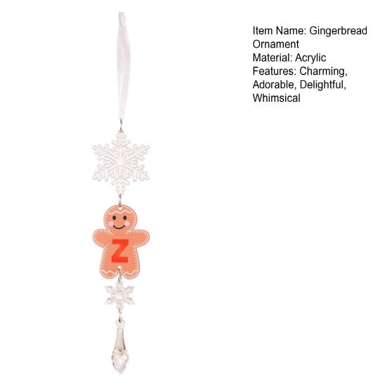 Christmas Gingerbread Man Letter Ornament Name Initial Gingerbread Hanging Decoration with Clear Acrylic Snowflake Icicle for Xmas Tree Party Decor