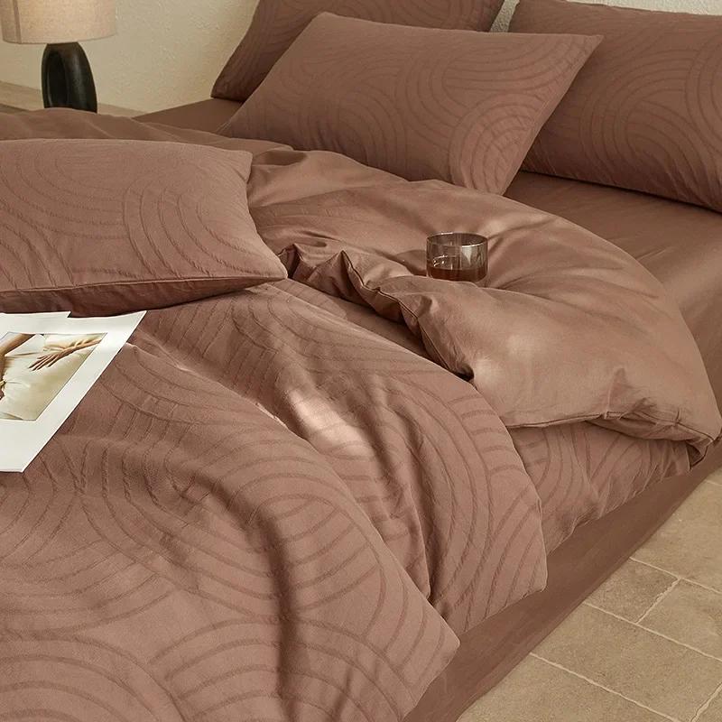 Light Luxury Soft Thick 100% Cotton Flat Sheet Sets Satin Jacquard Silky Bedding Set for Seasons Single Double Bed Comfort Set