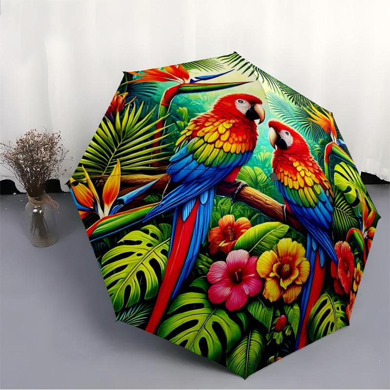 1pc Parrot Automatic Folding Umbrella, Lightweight Retractable Compact Travel Umbrella, 8-Rib Sturdy Frame038