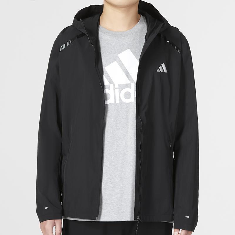 Adidas Marathon Jacket With Logo Print Casual Hooded Men Outerwear Black IB8264