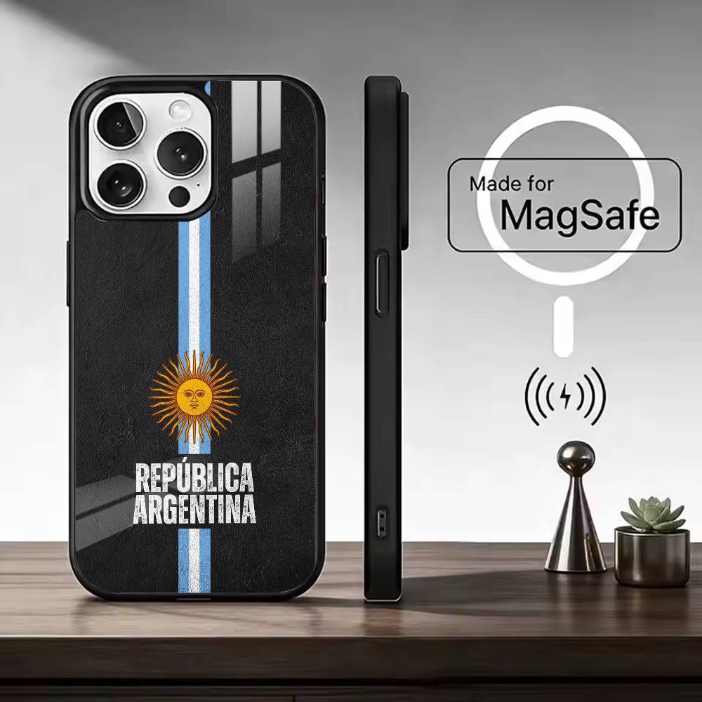 A-Argentinien Fußball Fan Unterstützungsflagge Handyhülle Für iPhone17,16,15,14,13,12,11 Plus,Pro Magnetisch Für Magsafe Kabelloses Laden
