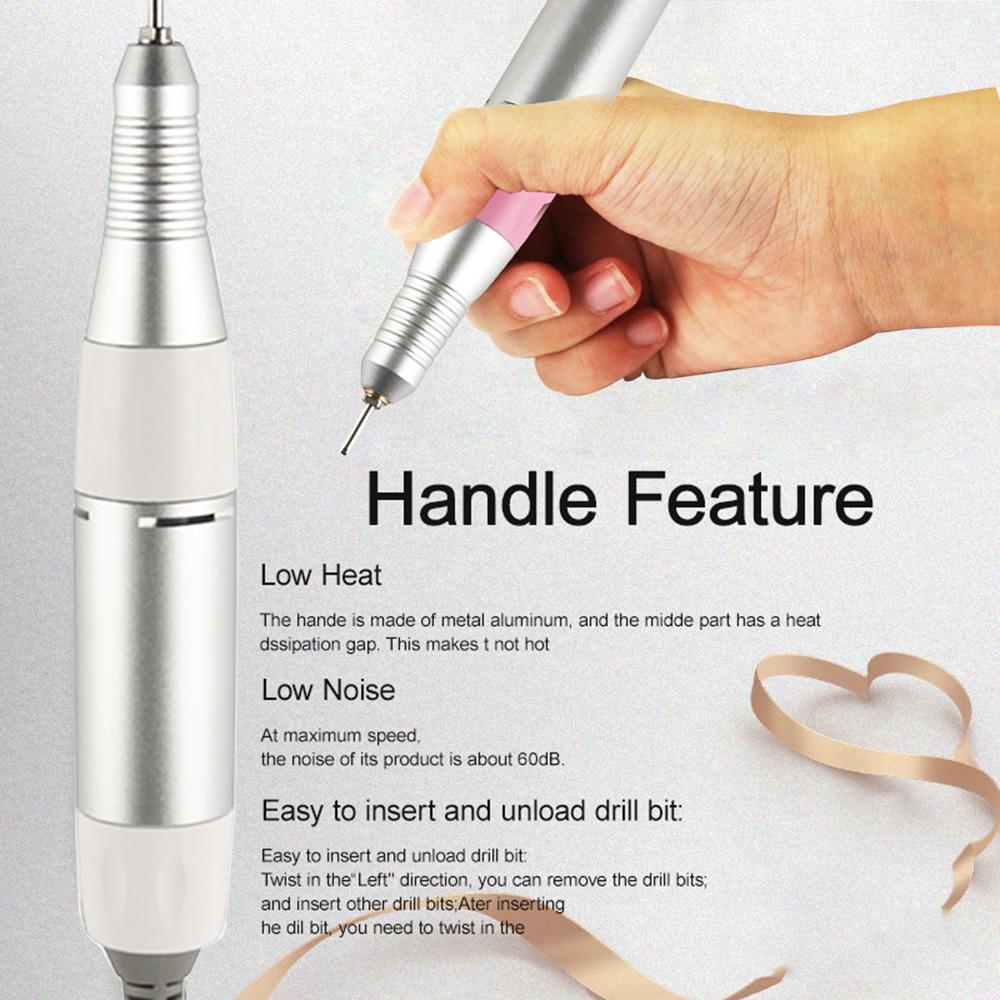 35000 U/min Elektrische Nagelfräser Maschine Nagelkunst Maschine Stift Edelstahl Fräser Griff Geeignet für Maniküre Bohrer und Zubehör Pediküre Feile