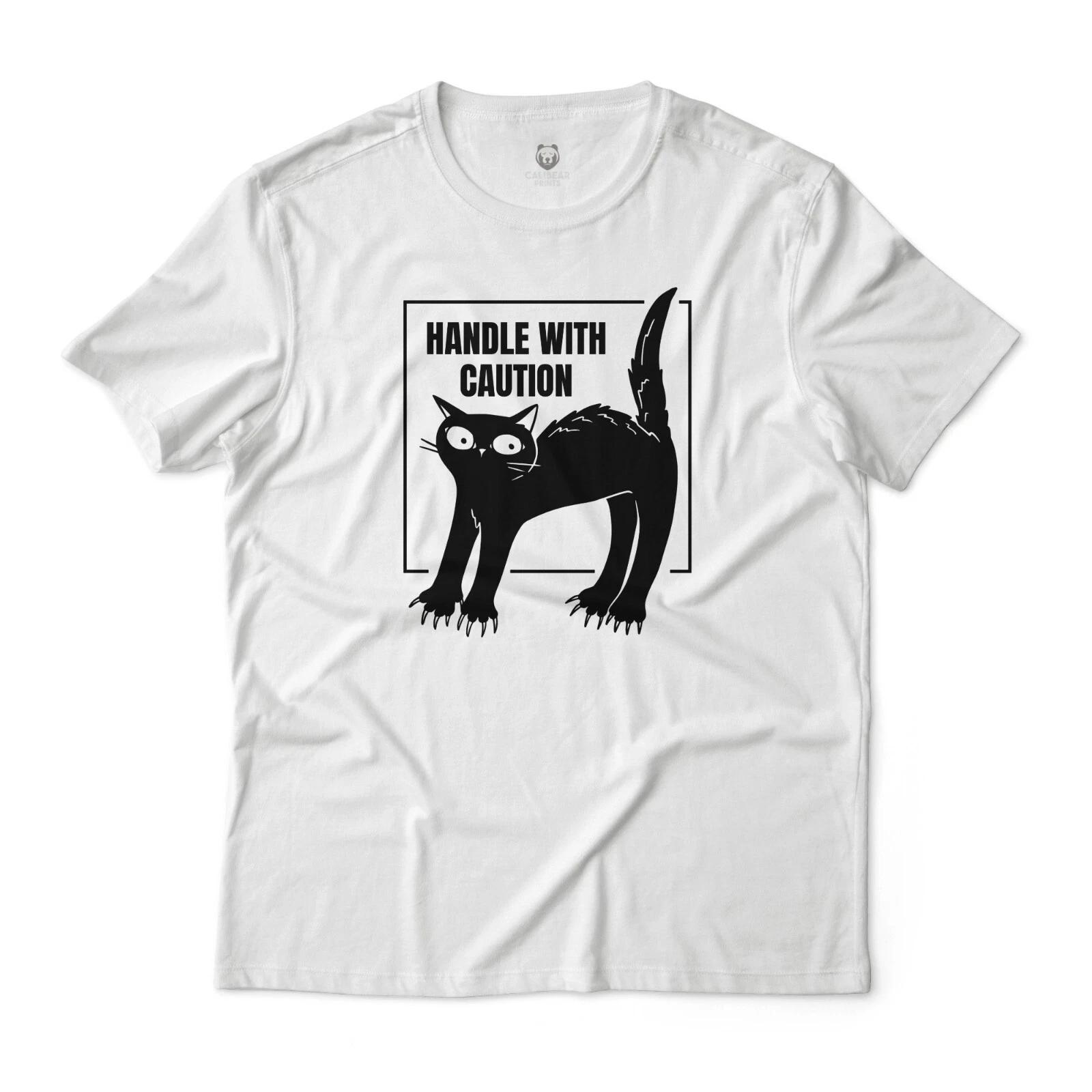 

Handle With Caution Funny Cat Graphic Tee S