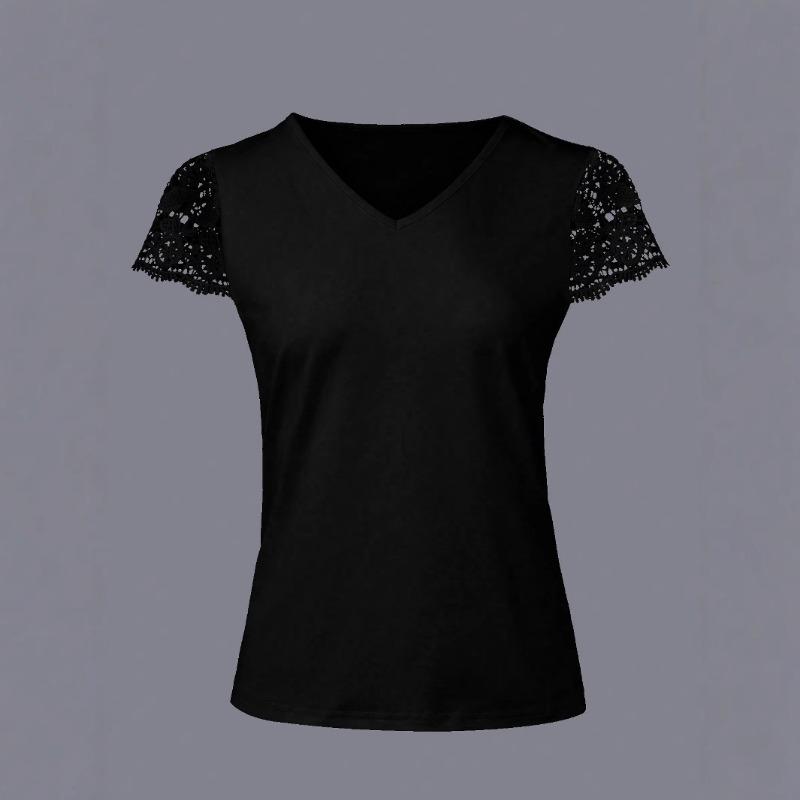 Summer New Hot Selling Women's V Neck Lace Sleeves Fashion Spliced T-Shirt Tops