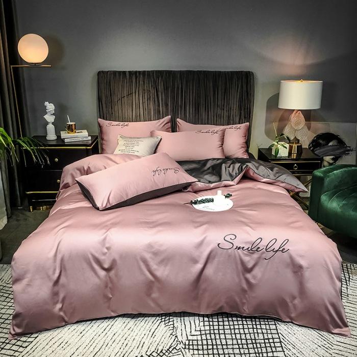 High End Skin Friendly Bedding Set Queen Luxury Embroidery Duvet Cover Set with Flat Sheet Simple Durable King Size Bedding Sets