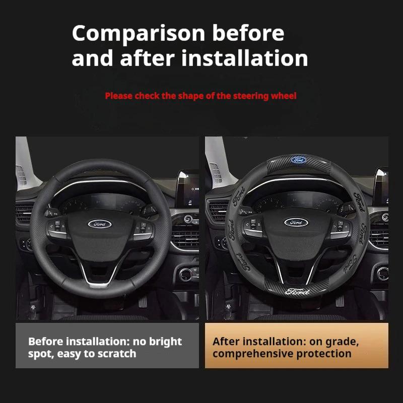 For Ford Mondeo Focus Raptor Puma Edge Explorer Ecosport Ranger F150 Kuga Car AntiSlip Carbon Fiber Leather Steering Wheel Cover UR1
